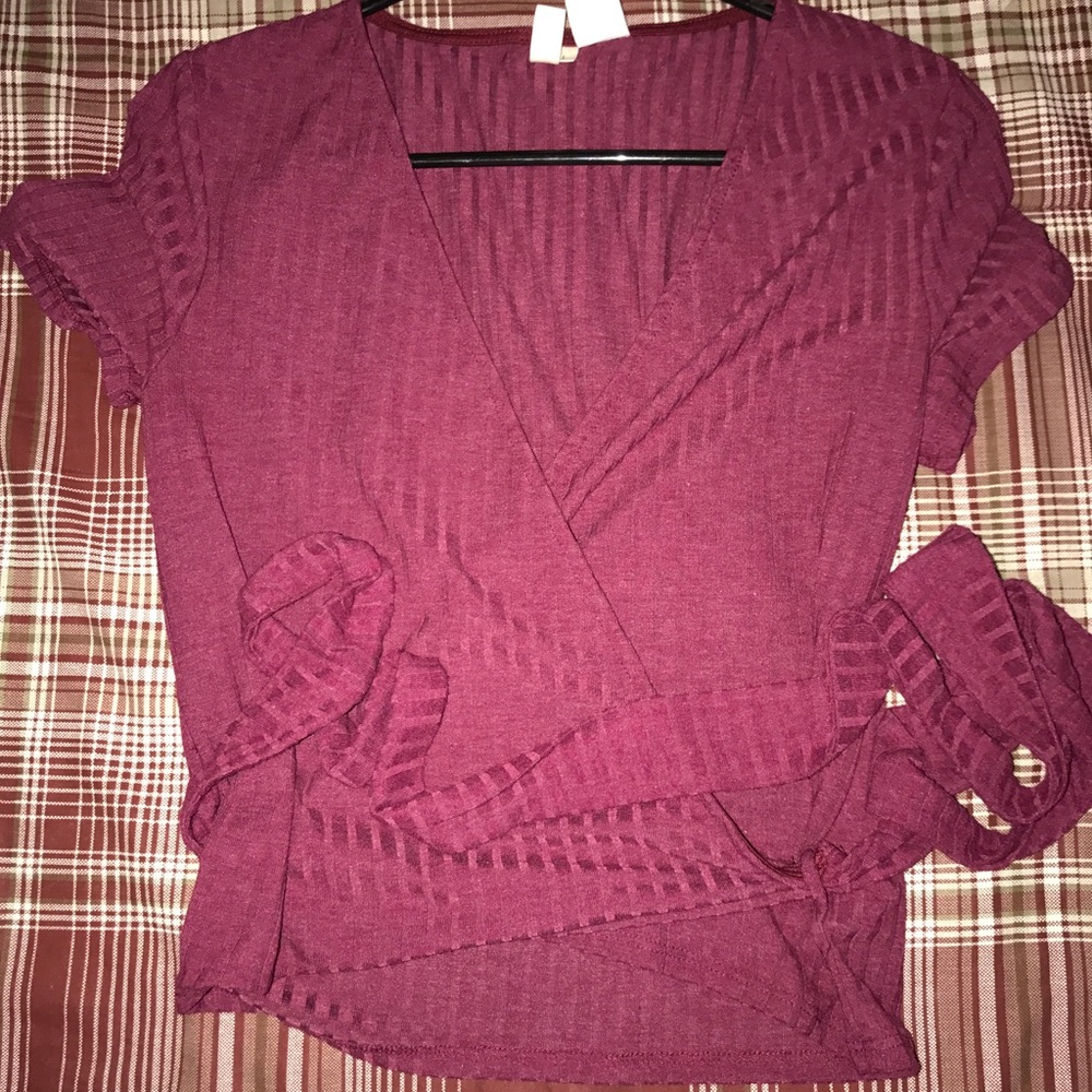 Burgundy cropped wrap top